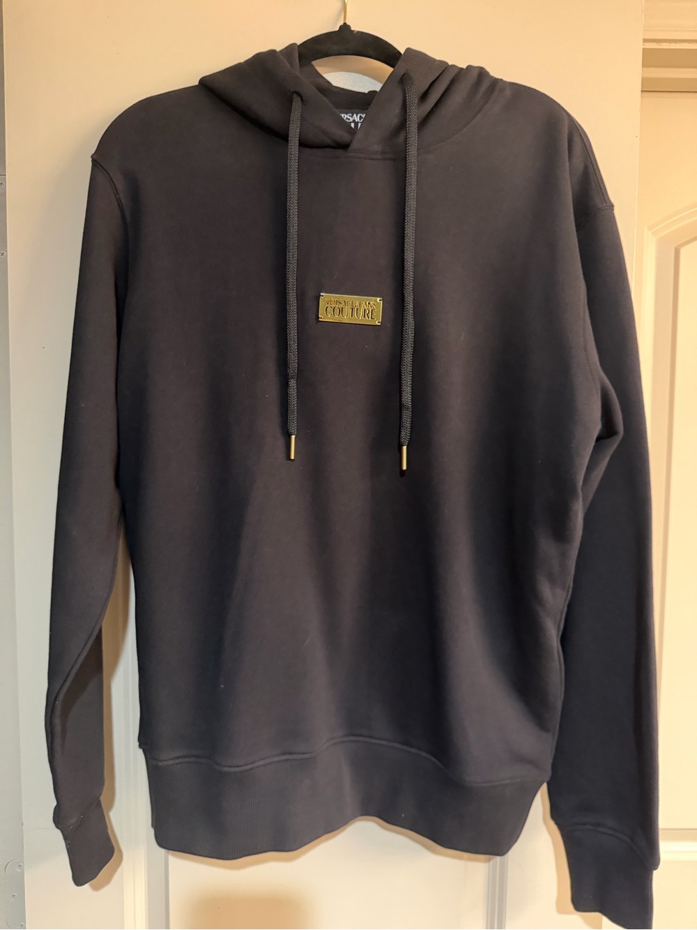 Versace Jeans Couture Collection Black Hoodie with Gold Logo Plaque